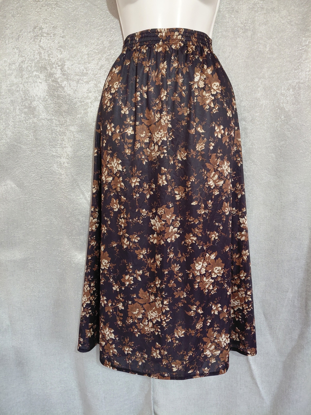 Vintage 90's Style Black Brown Floral Cottagecore Smocked Waist Sz B4 M/L